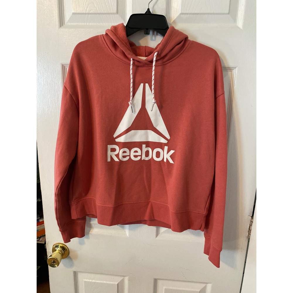 Reebok Womens Delta Logo Cropped Hoodie Coral Terracotta REW212TL01 Size Large